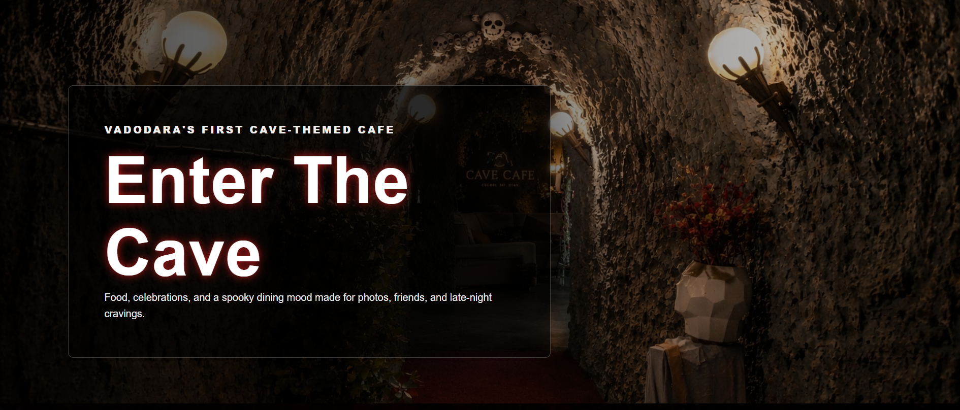 The Cave Cafe hospitality website screenshot